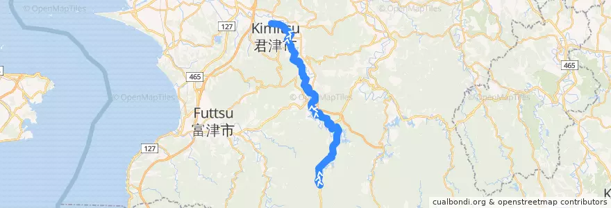Mapa del recorrido 中島・豊英線（上り・清和中コース・中島止まり） de la línea  en 君津市.