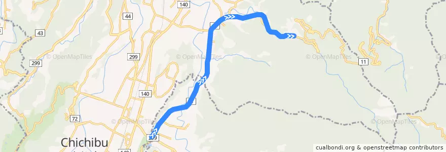 Mapa del recorrido 定峰線 de la línea  en Prefettura di Saitama.