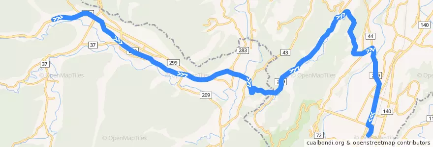 Mapa del recorrido 小鹿野線 de la línea  en 사이타마현.