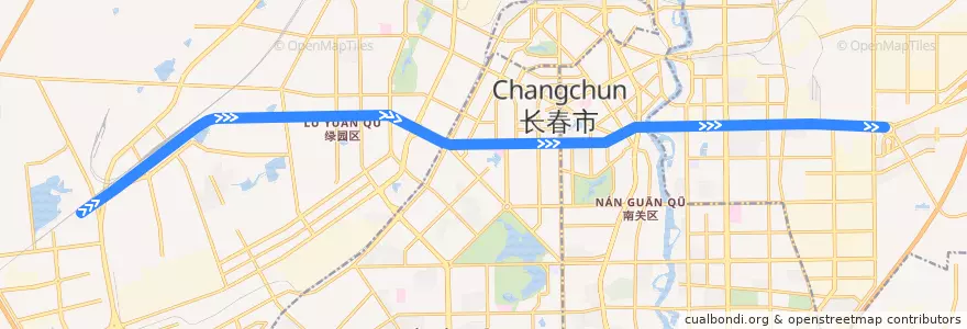 Mapa del recorrido 长春轨道交通2号线 de la línea  en Changchun City.