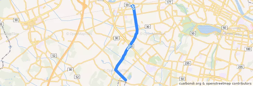Mapa del recorrido 茨城交通バス 赤塚駅南口⇒市立競技場 de la línea  en Mito.