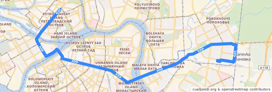 Mapa del recorrido Троллейбус № 1: Ординарная улица => Хасанская улица de la línea  en San Petersburgo.