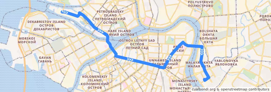 Mapa del recorrido Троллейбус № 7: Петровская площадь => улица Стахановцев de la línea  en Санкт-Петербург.