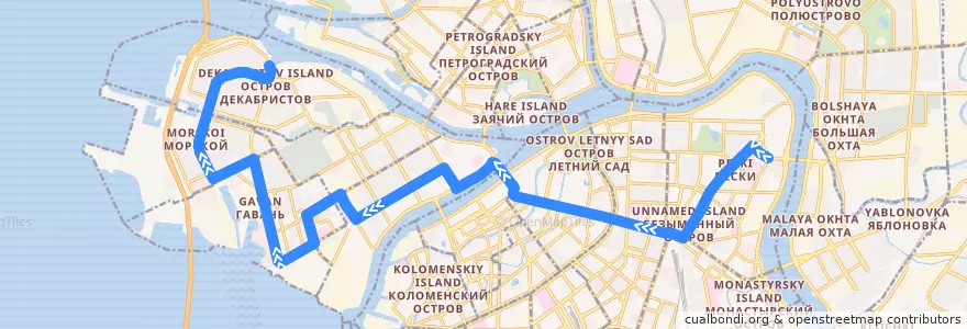Mapa del recorrido Троллейбус № 11: Тульская улица => улица Кораблестроителей de la línea  en Санкт-Петербург.
