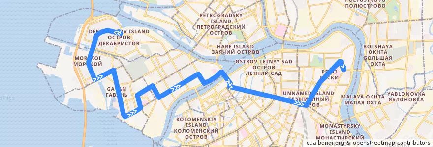 Mapa del recorrido Троллейбус № 11: улица Кораблестроителей => Тульская улица de la línea  en Санкт-Петербург.