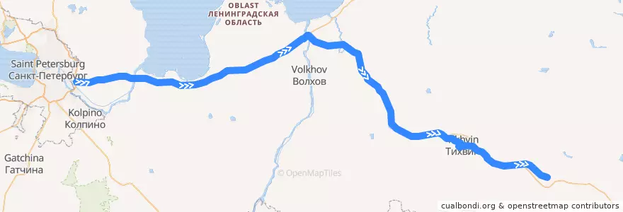 Mapa del recorrido Автобус № 896: Санкт-Петербург - Пикалёво de la línea  en Ленинградская область.