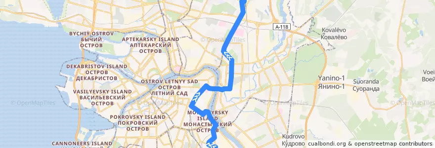 Mapa del recorrido Троллейбус № 16: площадь Бехтерева => железнодорожная станция "Ручьи" de la línea  en サンクト ペテルブルク.