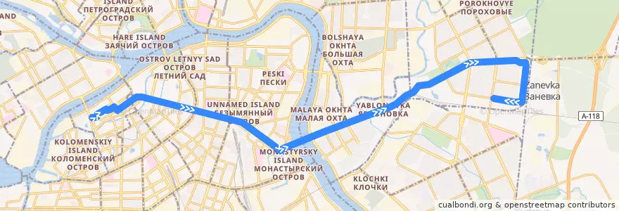 Mapa del recorrido Троллейбус № 22: площадь Труда => Хасанская улица de la línea  en Sankt Petersburg.