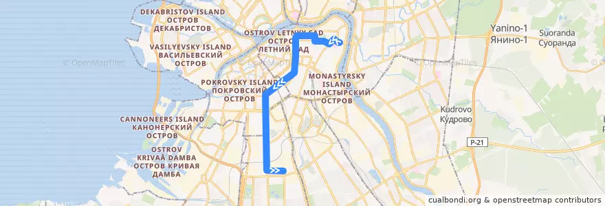 Mapa del recorrido Троллейбус № 15: Тульская улица => Сызранская улица de la línea  en San Pietroburgo.