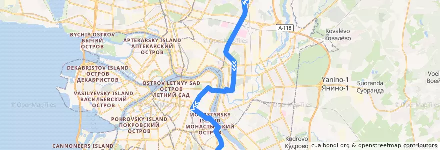 Mapa del recorrido Троллейбус № 16: железнодорожная станция "Ручьи" => площадь Бехтерева de la línea  en Sint-Petersburg.