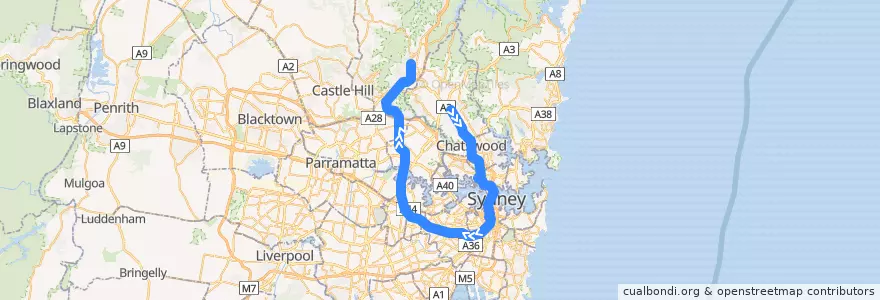 Mapa del recorrido Northern Line de la línea  en Sydney.
