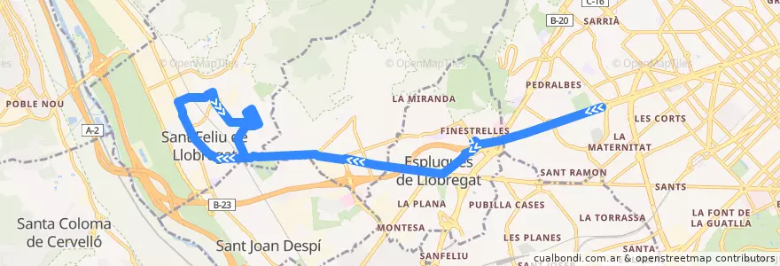 Mapa del recorrido L51 Barcelona - Sant Feliu de la línea  en Baix Llobregat.