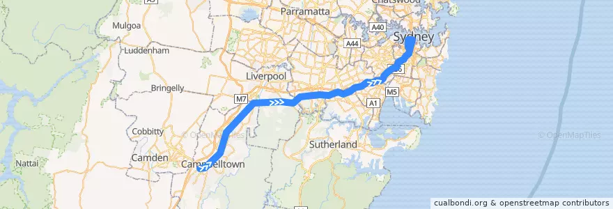 Mapa del recorrido Airport & South Line de la línea  en Sydney.