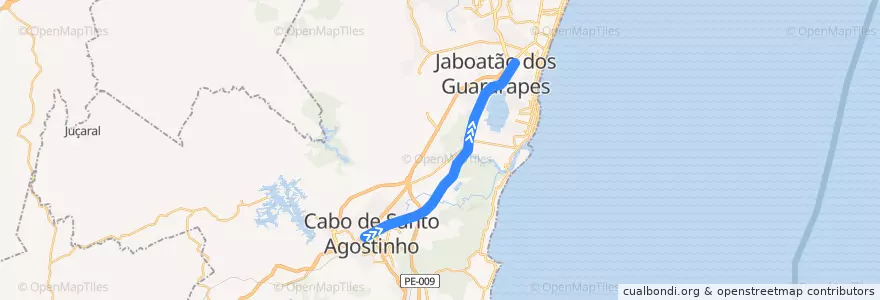 Mapa del recorrido VLT Cabo - Cajueiro Seco de la línea  en Região Geográgica Imediata do Recife.