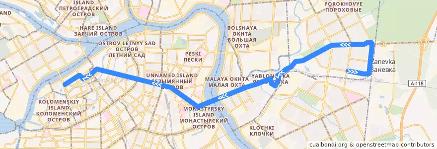 Mapa del recorrido Троллейбус № 22: Хасанская улица => площадь Труда de la línea  en São Petersburgo.