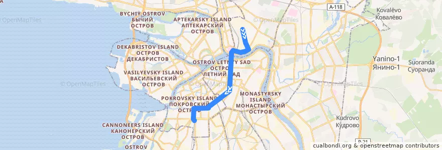Mapa del recorrido Троллейбус № 8: Троллейбусный парк № 2 => Балтийский вокзал de la línea  en San Petersburgo.