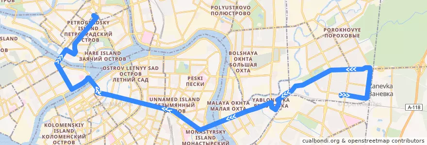 Mapa del recorrido Троллейбус № 1: Хасанская улица => Ординарная улица de la línea  en Санкт-Петербург.