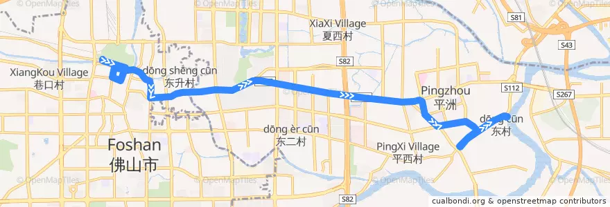 Mapa del recorrido 桂24路(中山路枢纽站-平洲江滨公园) de la línea  en 仏山市.
