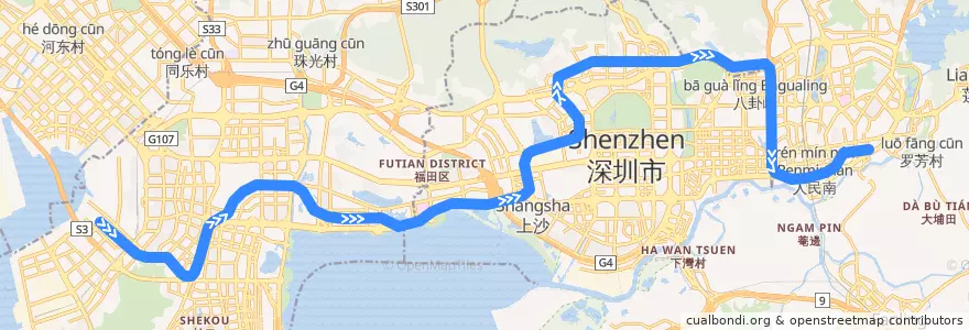 Mapa del recorrido 9号线 Line 9（梅林线 Meilin Line） de la línea  en 深セン市.