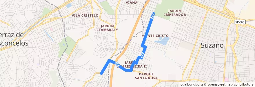Mapa del recorrido Poá ( Jaredim Nova Poá )-Suzano ( Estação CPTM) de la línea  en Região Metropolitana de São Paulo.