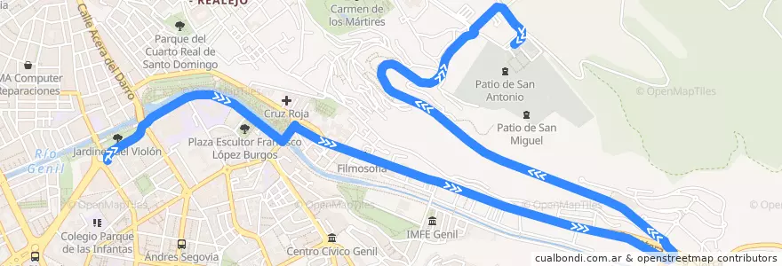 Mapa del recorrido Bus 13: Puerta Real → Cementerio de la línea  en Granada.