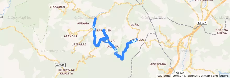 Mapa del recorrido EG/TC-4 Untzilla → Ibarra de la línea  en Aramaio.
