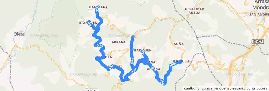 Mapa del recorrido EG/TC-4 Gantzaga → Untzilla → Ibarra de la línea  en Aramaio.