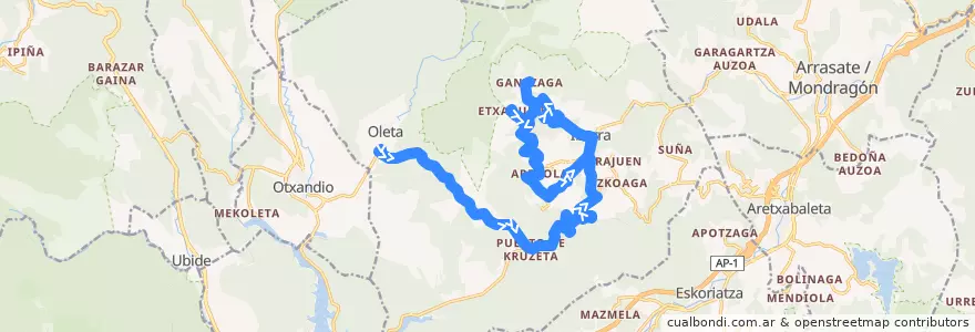 Mapa del recorrido EG/TC-4 Olaeta → Gantzaga → Ibarra de la línea  en Aramaio.