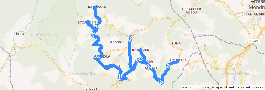 Mapa del recorrido EG/TC-4 Ibarra → Untzilla → Gantzaga de la línea  en Aramaio.