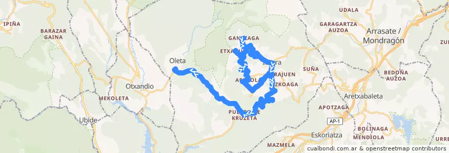 Mapa del recorrido EG/TC-4 Ibarra → Gantzaga → Olaeta de la línea  en Aramaio.