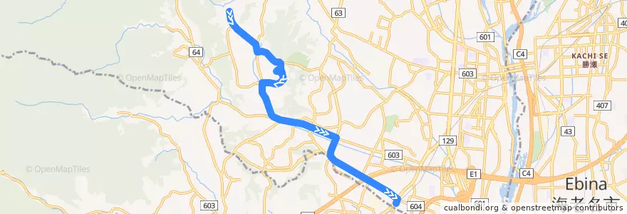 Mapa del recorrido 愛甲17系統 de la línea  en 厚木市.