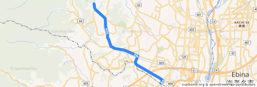 Mapa del recorrido 愛甲16系統 de la línea  en 厚木市.