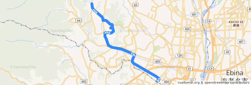 Mapa del recorrido 愛甲17系統 de la línea  en 厚木市.