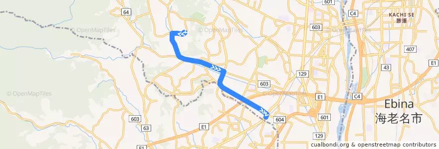 Mapa del recorrido 愛甲18系統 de la línea  en 厚木市.