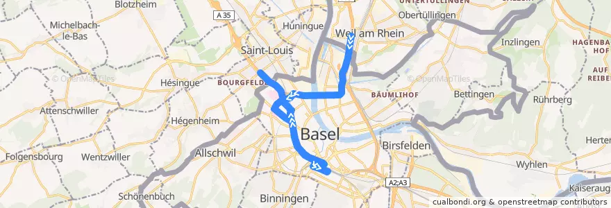 Mapa del recorrido Flixbus N887: Zagreb, Busbahnhof => EuroAirport Basel de la línea  en Bazel.
