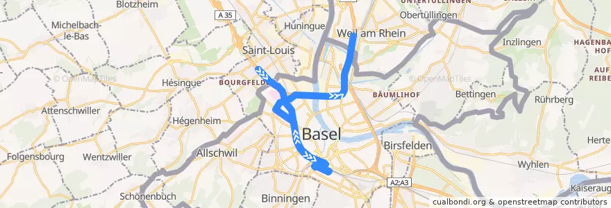 Mapa del recorrido Flixbus N887: EuroAirport Basel => Zagreb, Busbahnhof de la línea  en Basileia.