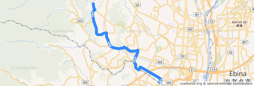Mapa del recorrido 愛甲15系統 de la línea  en 厚木市.