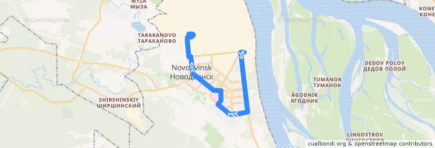 Mapa del recorrido Автобус № 1: Центральная проходная - Проходная 3-ей очереди de la línea  en ノヴォドヴィンスク管区.