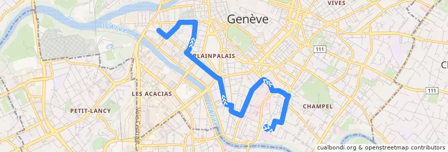Mapa del recorrido Bus 35: Beau-Séjour → Sainte-Clotilde de la línea  en Genebra.