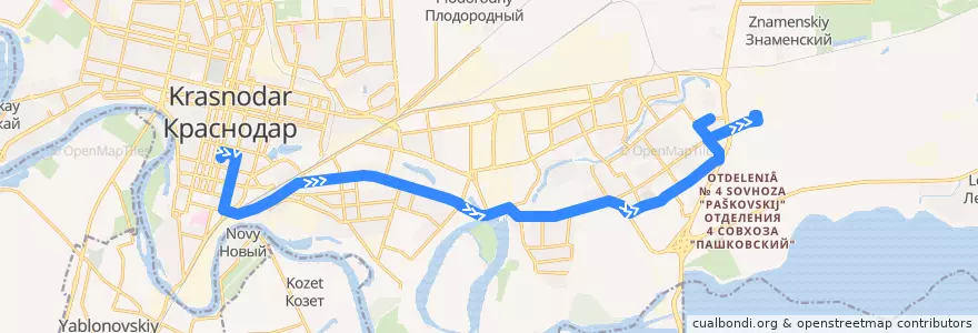 Mapa del recorrido Автобус №30: Кооперативный рынок => ул. им. Лавочкина de la línea  en городской округ Краснодар.