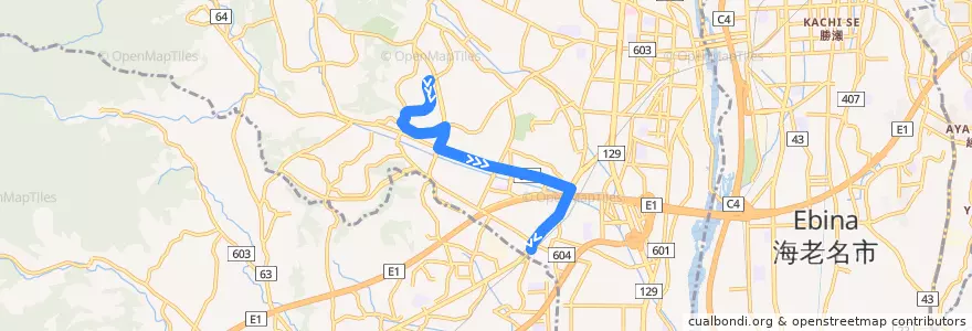 Mapa del recorrido 愛甲20系統 de la línea  en 厚木市.