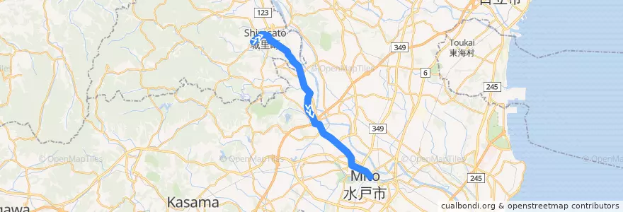 Mapa del recorrido 茨城交通バス40系統 常北高校入口⇒飯富⇒水戸駅 de la línea  en 이바라키현.