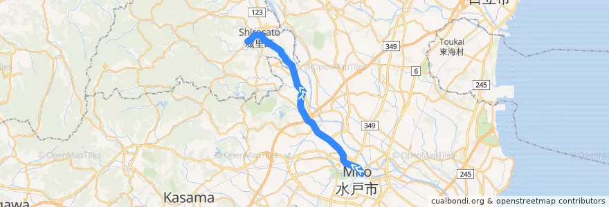 Mapa del recorrido 茨城交通バス40系統 水戸駅⇒飯富⇒常北高校入口 de la línea  en 茨城県.