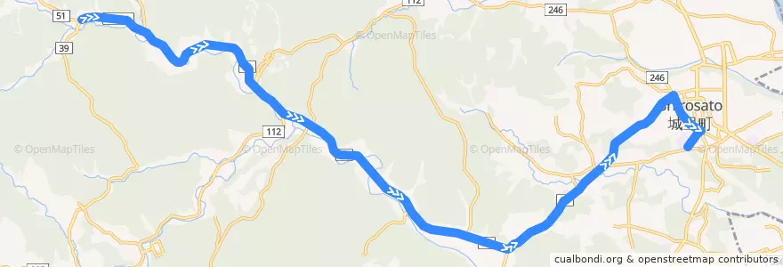 Mapa del recorrido 茨城交通バス 岩下入口⇒常北中学校前 de la línea  en 城里町.