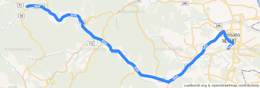 Mapa del recorrido 茨城交通バス 常北中学校前⇒岩下入口 de la línea  en Shirosato.