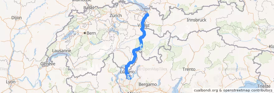 Mapa del recorrido Flixbus 492: Cannes, Le Cannet => München, ZOB de la línea  en 瑞士.