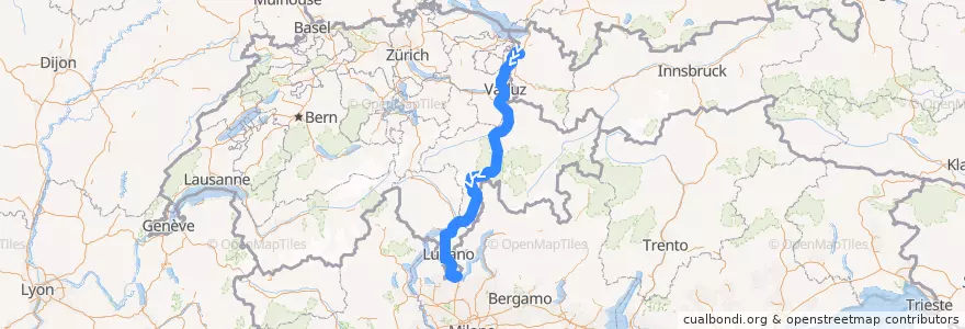 Mapa del recorrido Flixbus 492: München, ZOB => Cannes, Le Cannet de la línea  en Suíça.