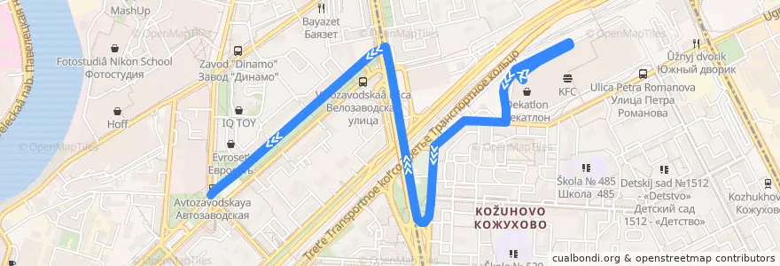 Mapa del recorrido ТЦ Мозаика - Станция метро "Автозаводская" de la línea  en Moskau.