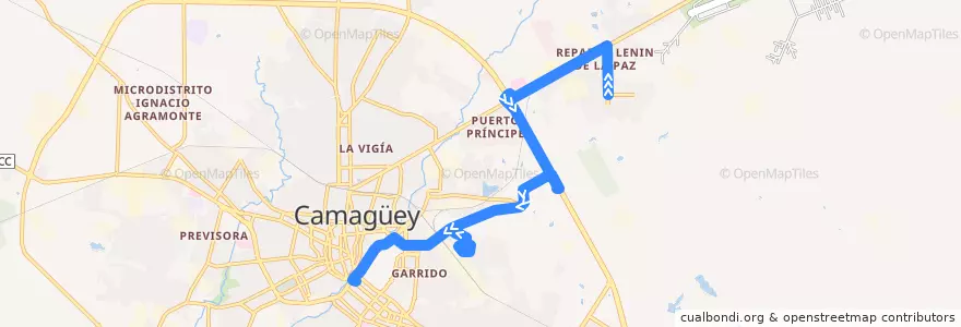Mapa del recorrido ruta 25 Lenin - Casino de la línea  en Ciudad de Camagüey.