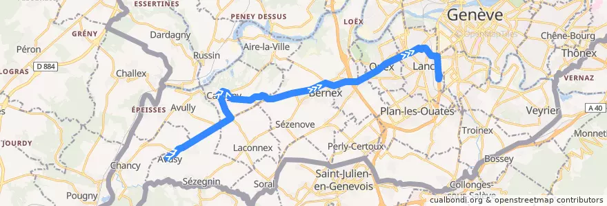 Mapa del recorrido Bus J: Avusy → Stade de Genève de la línea  en ジュネーヴ.